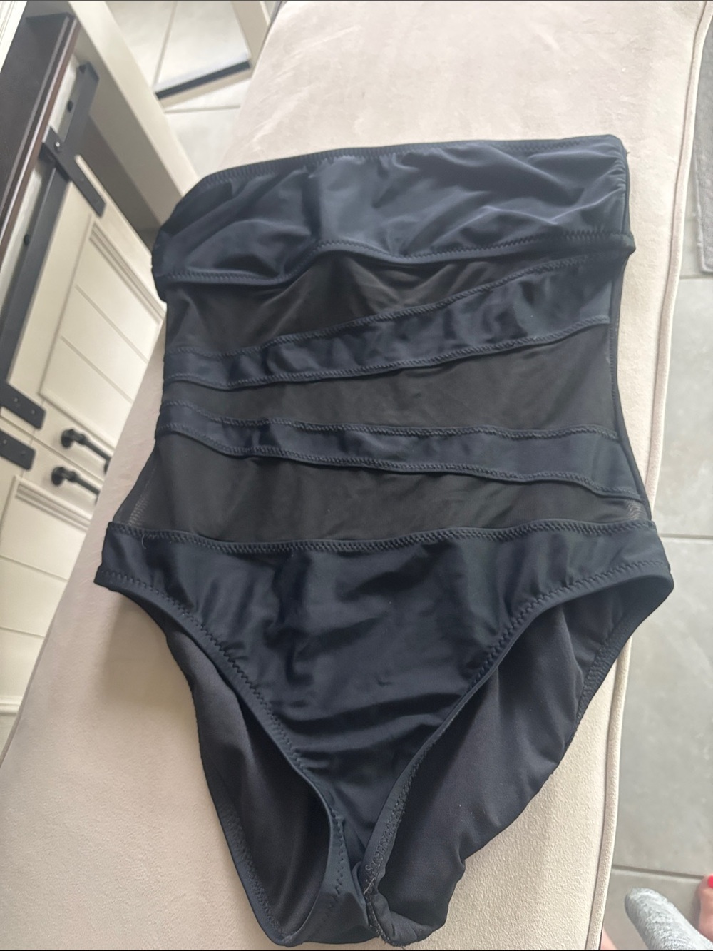 Mossimo Supply Co. Black Strapless One-Piece Swimsuit with Sheer Paneling